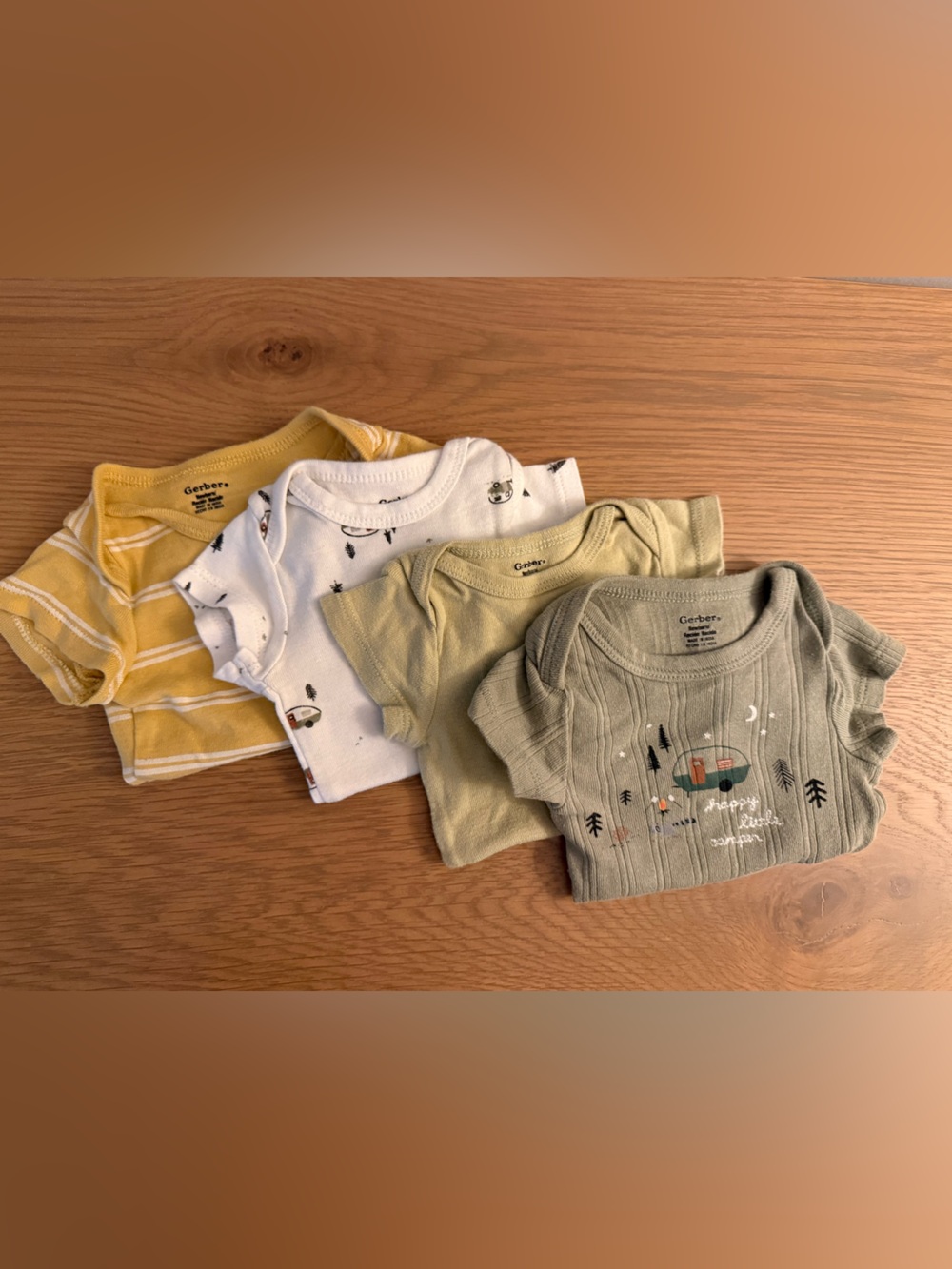 Gerber Yellow, White, Light Green, Olive Short Sleeve Bodysuit Set